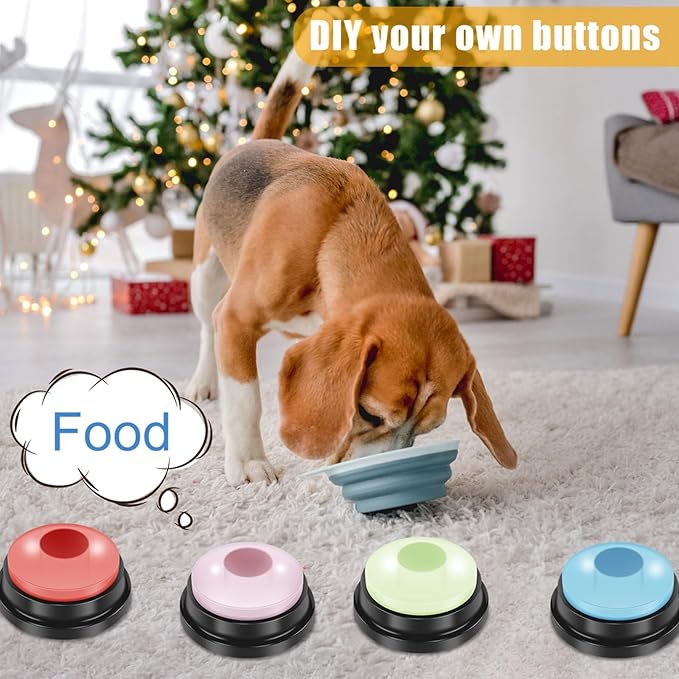 4Pcs Dog Button with 4 Color Dog Talking Button Recordable Pet Training Buzzer Portable Communication Button Battery Powered Pet Training Button Fun Voice Recording Button for Dogs