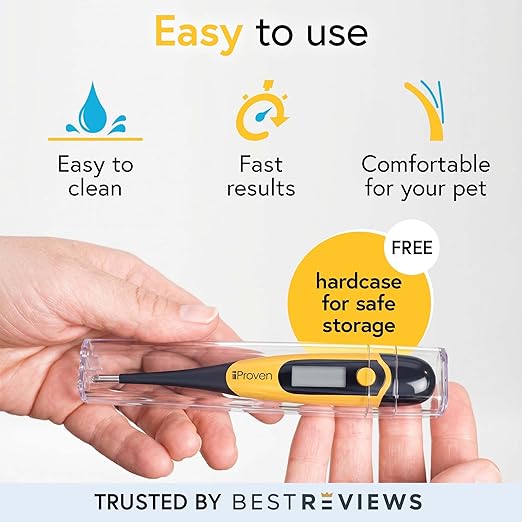 iProven Dog & Cat Thermometer for Accurate Fever Detection, Comfortable Flexible Tip, Waterproof Pet Thermometer, Fast Readings in 20 sec, Whelping and Veterinary Supply, DTK-117Y