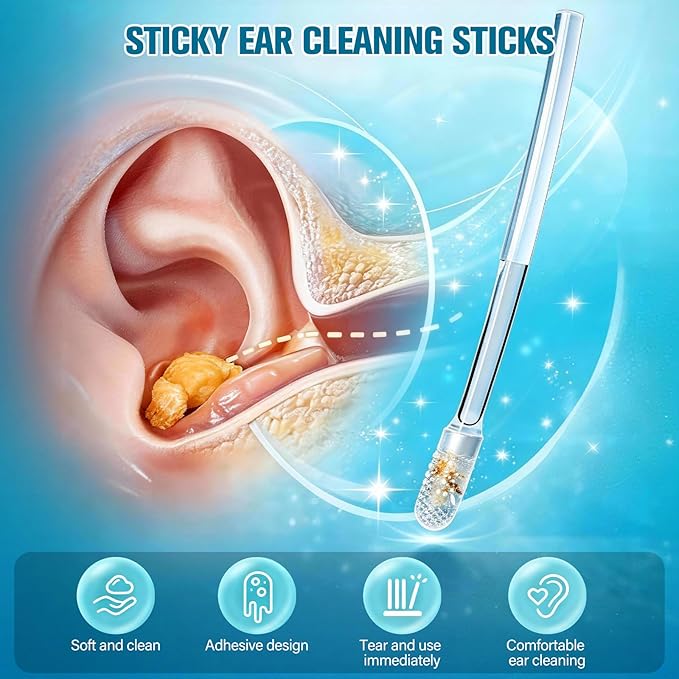 48 Pack Earwax Removal Adhesive Swabs,Sticky Ear Cleaning Stick,Adult Spiral Ear Wax Removal Ear Scoop Remover Tool,Gentle Ear Cleaner Tool,Reusable,Lightweight,For Home, Travel, Business Trips
