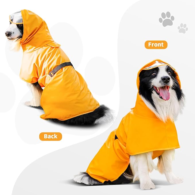 Dog Raincoat, Waterproof Windproof Dog Rain Jacket with Hood, Rain Coat with Leash Hole, Adjustable Raincoat Poncho for Small Medium Large Dogs Outdoor (Yellow, XL)