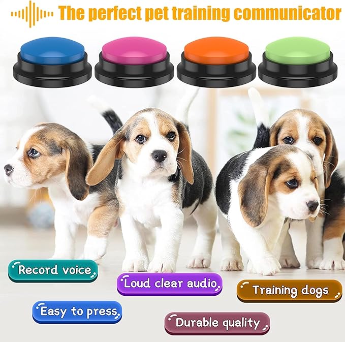 4Pcs Dog Talking Button Recordable Dog Communication Button Colorful Pet Training Buttons Battery Powered Pet Training Buzzer Clear Recording Dog Button Easy to Use for Dogs Pets Speech Home