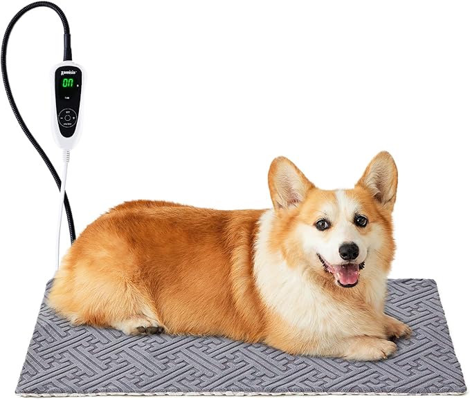 ZOMISIA Dog Heating Pad 28x18 Inch - 11 Adjustable Temperature and 25 Timer Options, Heated Dog Bed Indoor with Chew-Resistant Cord for Large Dogs