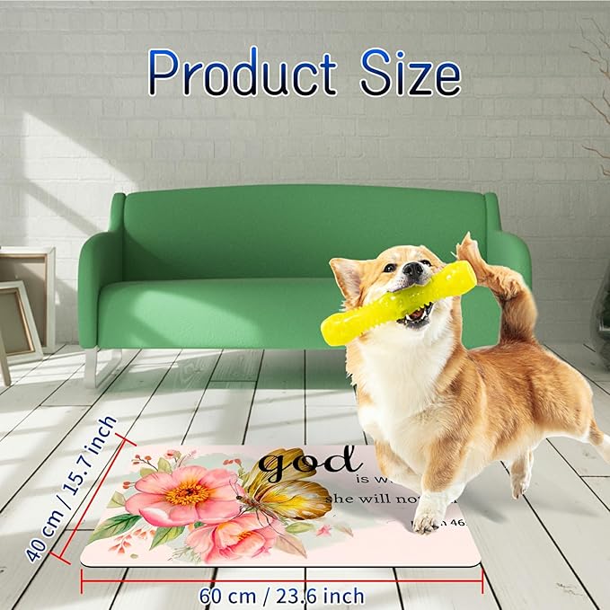 Dog Food Mat, 15.7" x 23.6" Absorbent Pet Feeding Mat for Food and Water, Waterproof Diatom Mud Pet Placemat with Non-Slip Rubber Backing, Cat Bowl Mat for Floors - Flower Bible 46-5