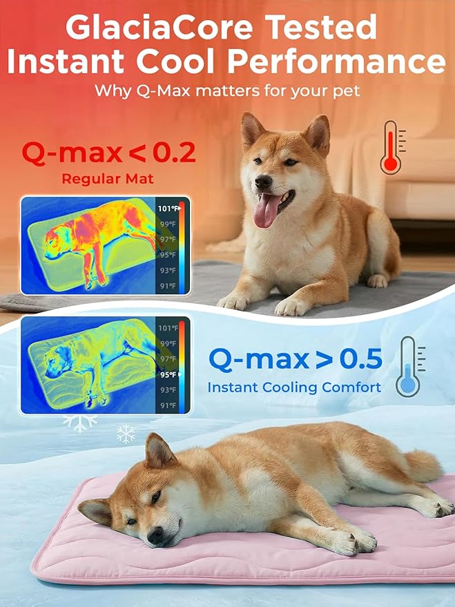 Dog Cooling Mat for Extra Large Dogs, 48"x30" Breathable Self Cooling Crate Mat for Dogs & Cats, QMAX>0.5 Portable Washable Pet Cooling Mat for Dog Bed, Thickened Cool Fiber Indoor/Outdoor Summer,Pink