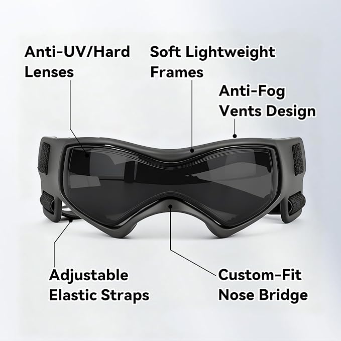 Dog Goggles for Extra Small Breed, Anti-UV Windproof Doggie Sunglasses, Small Dog Glasses Eye Protection for Riding Cycling Hiking, Black