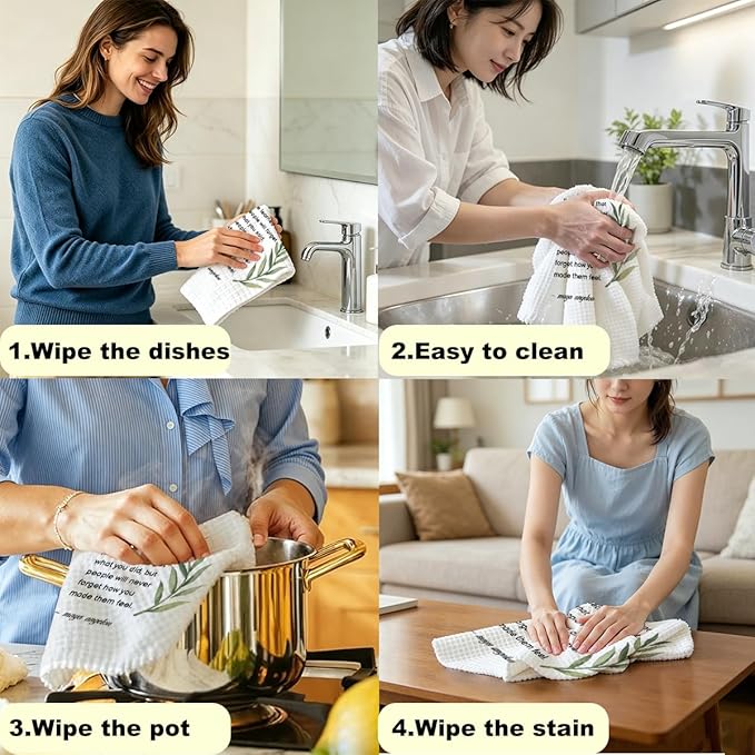 Hostess Gifts Kitchen Towels - Hostess Gifts for Women, Inspirational Quote Waffle Weave Absorbent Hand Cloth Tea Towels, Reusable Dishcloth Towel for Kitchen Bathroom Decor 14x24 Inch (White)