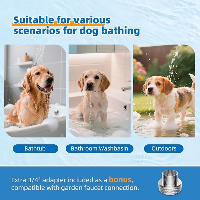 Hibbent All Metal Dog Sprayer Attachment Set, Stainless Steel Pet Shower Sprayer for Dog Washing and Bathing, 4 Sprays Handheld with Pause Mode, Brass Shower Diverter, 119" Hose, Oil-rubbed Bronze