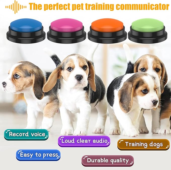 4Pcs Dog Buttons for Communication Voice, Recording Button Dogs for Words Talking and Answer, Buttons Personalized Sound Answering Buzzer Best Toys fit Dog Tranning(4pcs-red)