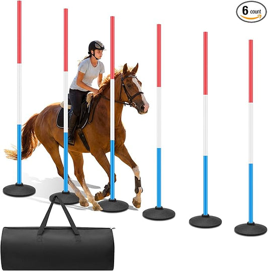 6 Pcs 6ft Pole Bending Poles for Horses, Heavy Duty Agility Poles Adjustable Height Equestrian Sports Training Equipment for Horses, Soccer, Football, Dog