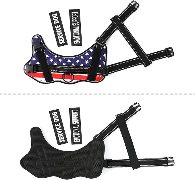 VOOPET Emotional Support Dog Harness, Professional Service Dog Vest, No Pull/Choke Free, Reflective Design, Adjustable, X-Large, Stars & Stripes