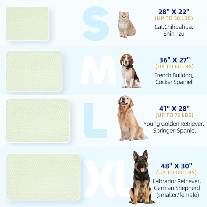 Mora Pets Dog Cooling Mat Instant Self Cooling Pad for Dogs & Cats Breathable Washable Summer Pet Cool Mat Indoor Outdoor, Puppy Cold Blanket for Floor Crate Car Travel Use Small 28'' x 22'' Green