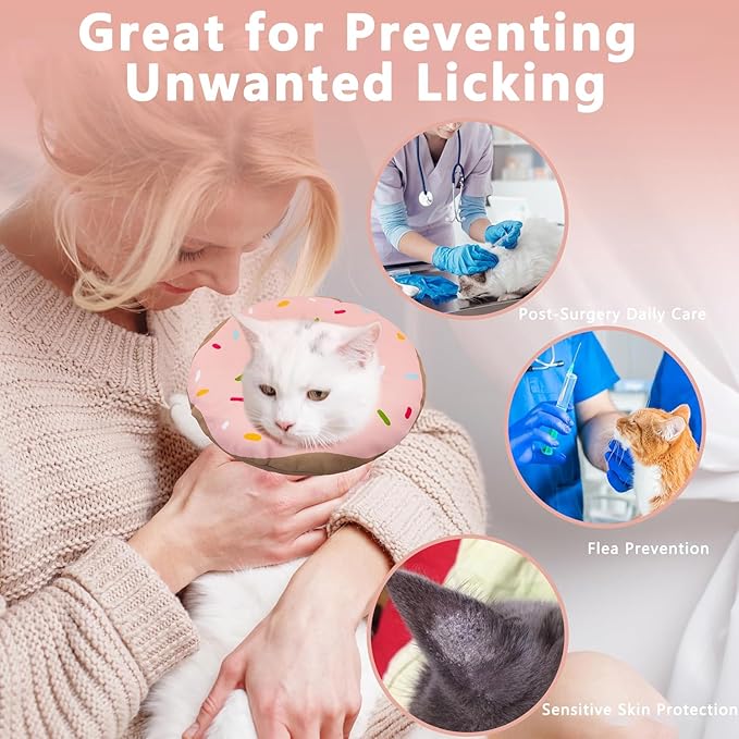 Seyezo Cat Cone Collar Soft, Adjustable Cat Recovery Collar Kitten Cones to Stop Licking, Cute Donut E Collar After Surgery, Cats Neck Pillow Cone Elizabethan Cones of Shame (Waterproof Pink, Small)