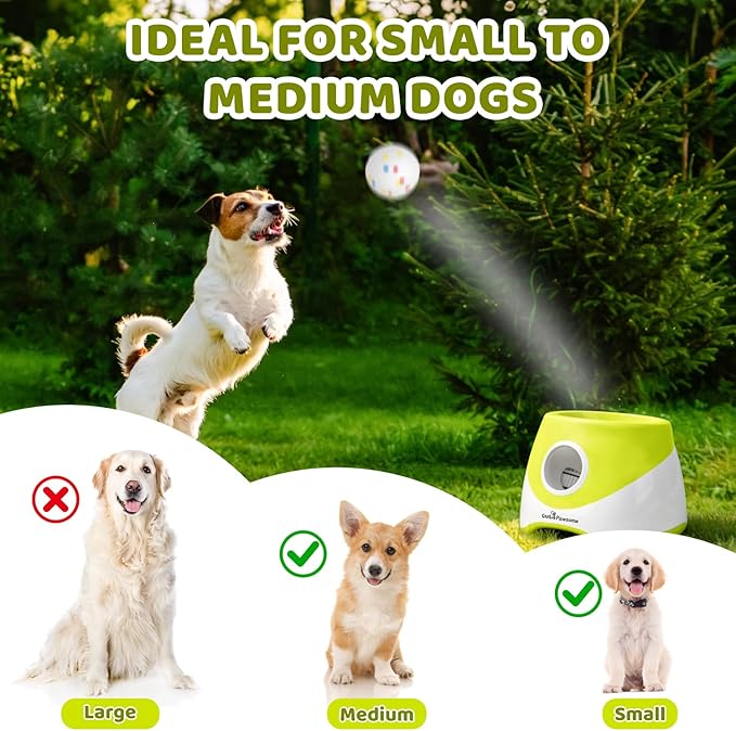 TeqHome Automatic Ball Launcher for Dogs, Interactive Dog Ball Thrower with 6 PCS 2.17" ETPU Balls, 3 Adjustable Distance Settings (20-46FT), Indoor Outdoor Fetch Trainer Toy for Small & Medium Dogs