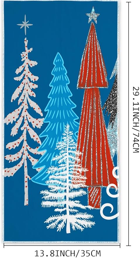 Blue Red Christmas Tree Hand Towels Set of 2 Xmas Watercolor Pine Trees Absorbent Bathroom Towel Soft Decorative Towels for Bathroom, Hotel 29.1 X 13.8 Inch