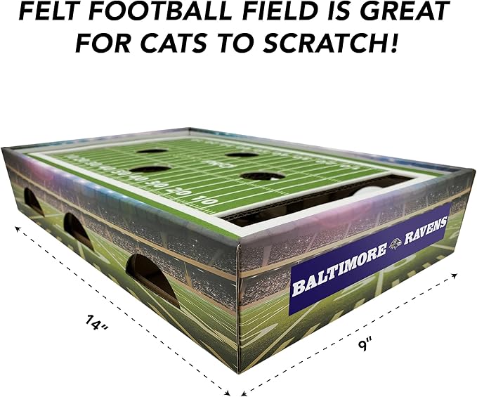 NFL Ravens Football Stadium Cat Scratcher - Felt Scratching Pad for Cats, Game Day Cat Toy with Jingle Bell Balls