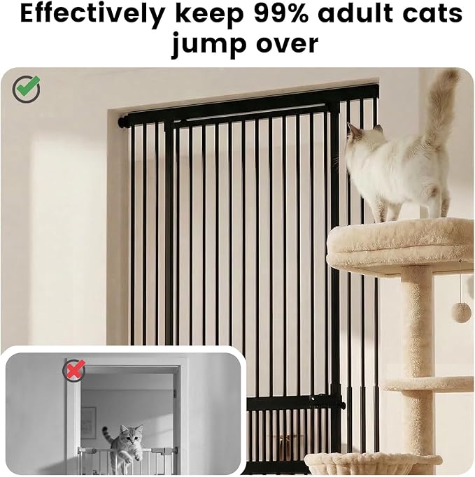 Gardner Pet Extra Tall Cat Gate 49"-86" Adjustable Height, Tall Pet Gate for Doorways/Hallways with 27.5"-37" Adjustable Width Baby Gate with 4 Extensions Kits, No Drilling Pressured Mounted (Black)