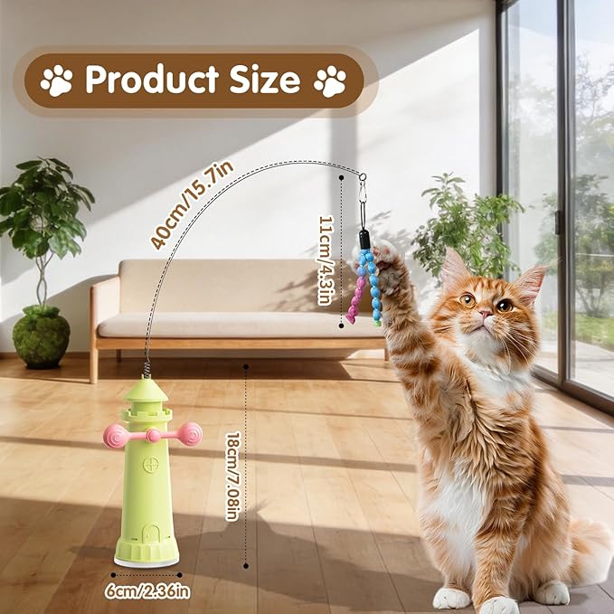 Interactive Cat Toys for Indoor Cats, 2-in-1 Handheld/Suction Cup cat Teaser, Comes Yarn Ball Accessories, can be Used as a cat Toy to Help Cats Exercise and Relieve Boredom and Anxiety