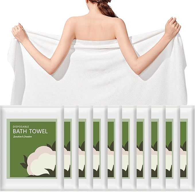 Disposable Bath Towels, 10 Pack 55" x 27.5" Ultra Soft, Quick Dry Disposable Body Towel, Portable Travel Towel for Hotel Camping Beach Swimming Gym Sauna Spa, Personal Care Pet Towels