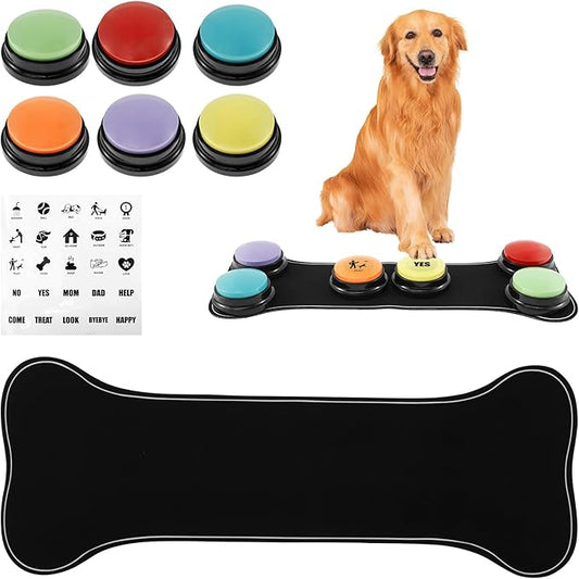 6Pcs Dog Buttons for Communication with Nonslip Mat and 25 Stickers, Plastic Dog Buttons Talk, 30s Recordable Dog Training Buttons, Dog Talking Buttons for Pet Talk Training