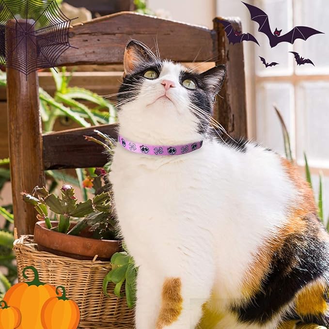 PUPTECK Cat Collar Breakaway with Bells, Kitten Collar Outfit Adjustable for Girl Boy Small Pet Puppy Bunny, Cute Costume Accessory with Safety Release Buckle (Skull)