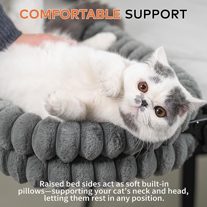 CHEERPALS Cat Desk Bed with Reversible Cushion, 90°Foldable Cat Hammock for Desk Mounted Removable & Washable, Suitable for Medium-to-Large Cats and Puppy, Cloud Series(Grey, Large)
