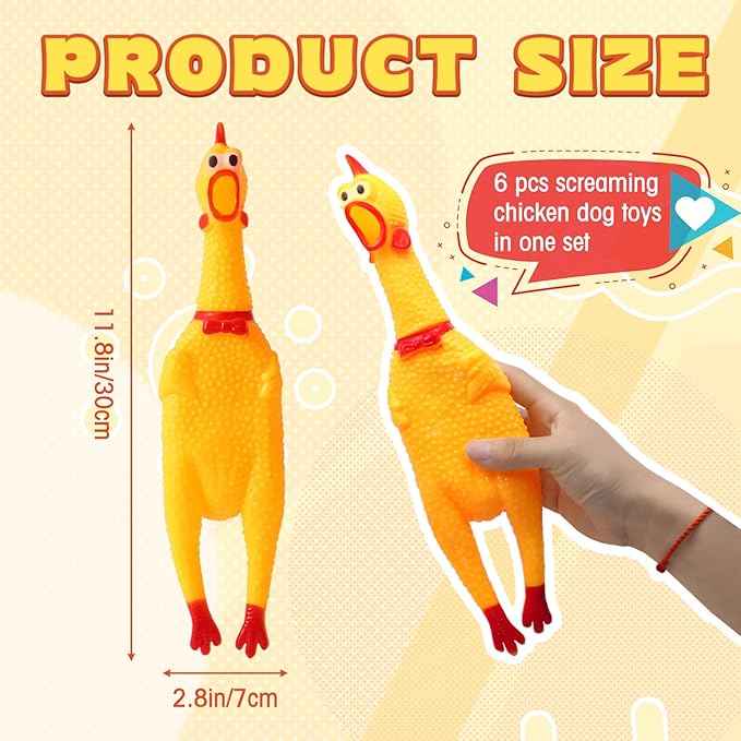 Zddaoole 6 Pcs Large Screaming Chicken Dog Toys,Yellow Rubber Chicken 12 inch,Squeeze Squeaky and Screaming Chicken,Prank Novelty Toy for Adults