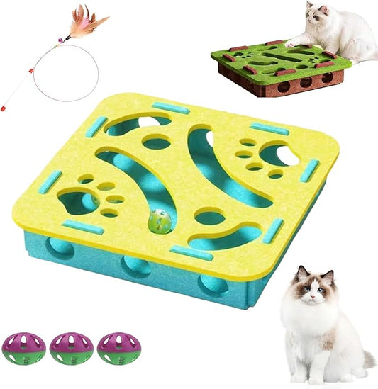2026 New Cat Nail File Enrichment Box,Cat Scratch Puzzle Enrichment Box,Interactive Cats Toy with 3 Bell Balls for Indoor Cats Self Play,Encourages Hunting Instincts (D)