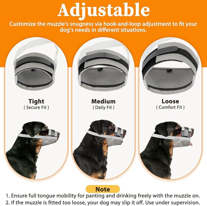 Mayerzon Dog Muzzle for Large Medium Small Dogs, Adjustable Fit, Soft & Sturdy Fabric, Prevents Fierce Barking Biting Chewing, Ideal for Grooming Walking Vet Visits, Allows to Pant Drink (Grey, L)