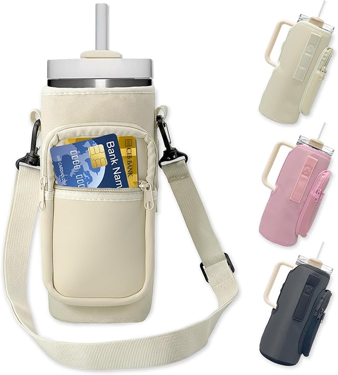 Water Bottle Holder with Strap, Insulated Crossbody Sling Bag, Carrier with Phone Pocket for Walking Hiking Camping Fishing