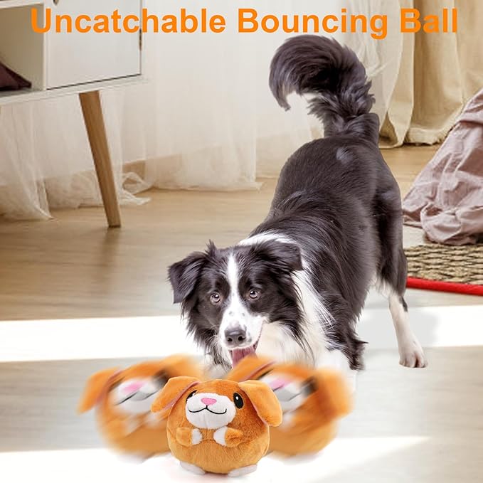 Mity rain Interactive Dog Toys with Thicken Plush, Moving Dog Toy with Recording Mode Shaking & Singing Mode Bouncing, Funny Ball Jumping to Keep Them Busy & Chase, Rechargeable (Dog)