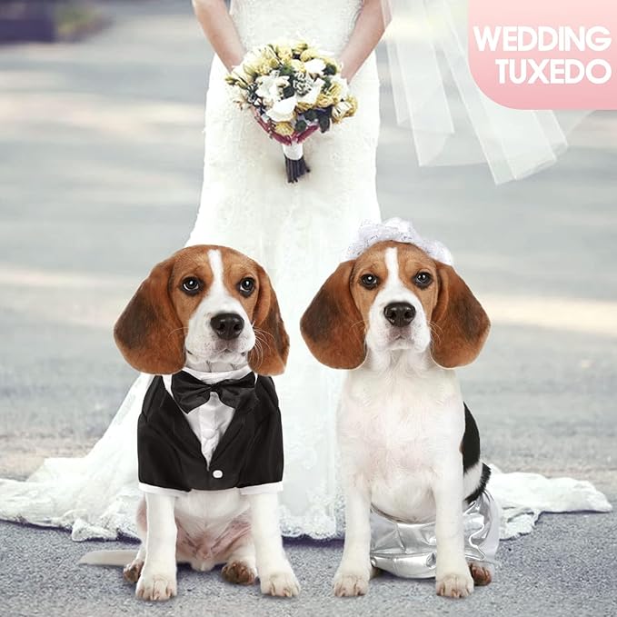 Kuoser Dog Tuxedo, Formal Dog Costume with Bow Tie Pet Wedding Suit Party Birthday Outfit, Dogs Tux Soft Shirt for Valentines Christmas Halloween Graduation Cosplay, Black 3XL