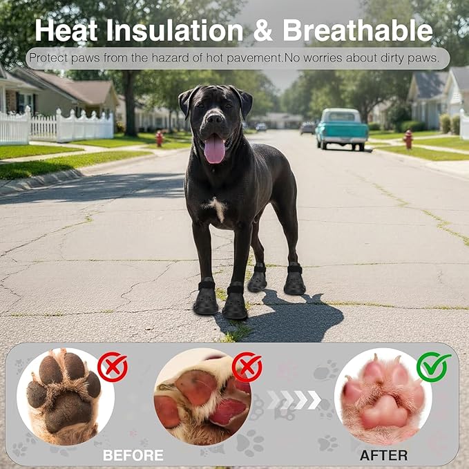 Dog Shoes for Hot Pavement and Snow - Waterproof, Non-Slip, Breathable Booties with Adjustable Straps for Small Medium, and Large Dogs (Black, M)