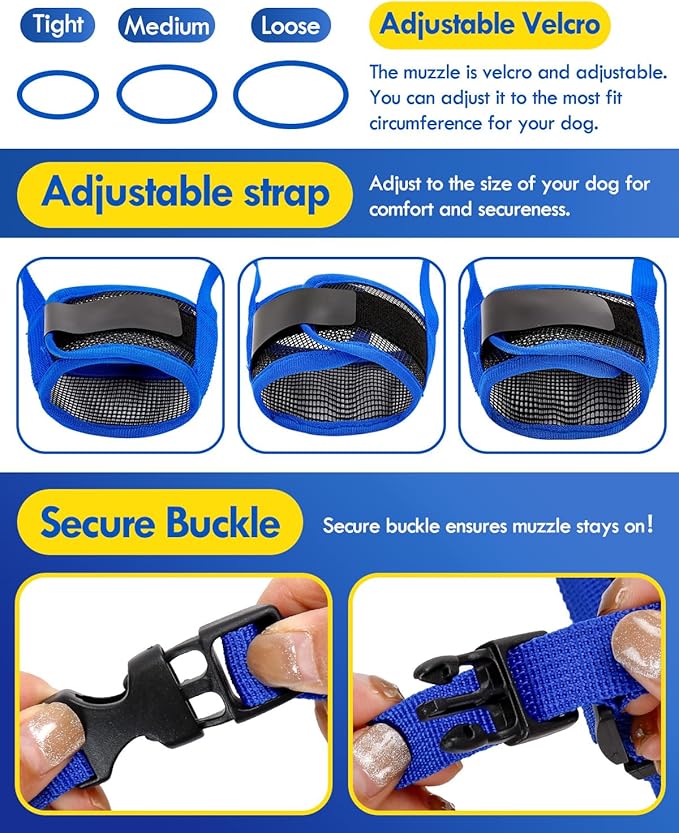 Dog Muzzle, Soft Air Mesh Muzzles for Small Sized Dogs, Breathable Dog Mussels for Scavenging Biting Licking & Barking, Adjustable Mouth Guard for Grooming, Allows Panting and Drinking (Blue,S)