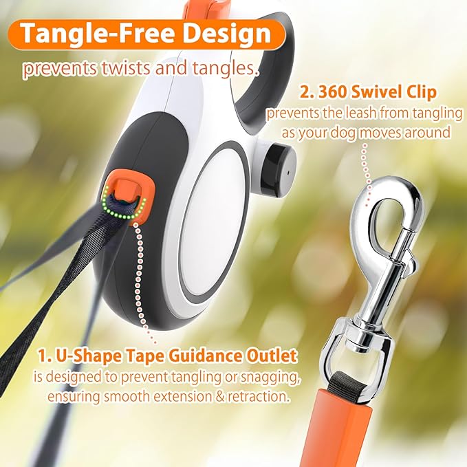 Retractable Dog Leash 26ft Heavy-Duty for Medium & Large Dogs - Upgraded Lock, Tangle-Free, Ergonomic Grip - Perfect for Walking, Running, Outdoor Training (White)