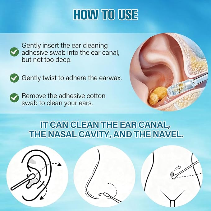 48 Pack Earwax Removal Adhesive Swabs,Sticky Ear Cleaning Stick,Adult Spiral Ear Wax Removal Ear Scoop Remover Tool,Gentle Ear Cleaner Tool,Reusable,Lightweight,For Home, Travel, Business Trips
