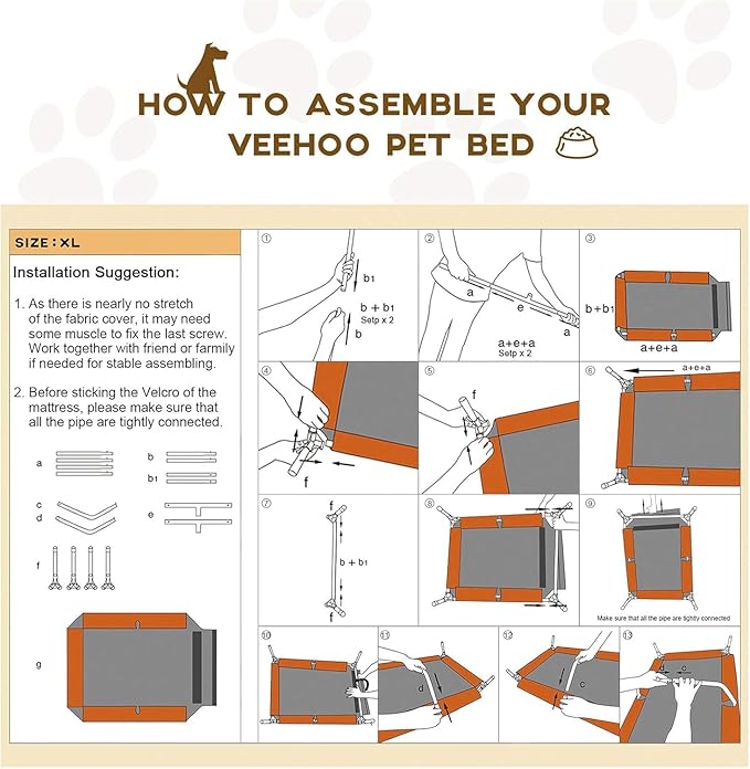 Veehoo Outdoor Elevated Dog Bed for Large Dogs, Cooling Raised Dog Cot Off Ground Hammock Pet Beds with Breathable Mesh, No-Slip Feet, 50"x32", Beige Coffee