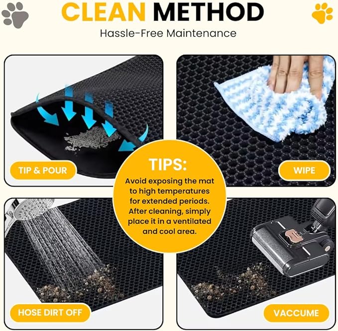 Andalus Brands Medium Cat Litter Mat - Waterproof & Urine-Proof Litter Box Mat, Non-Slip Kitty Litter Mats for Floor, Easy to Clean Litter Trapping Design (24" x 15", Grey)