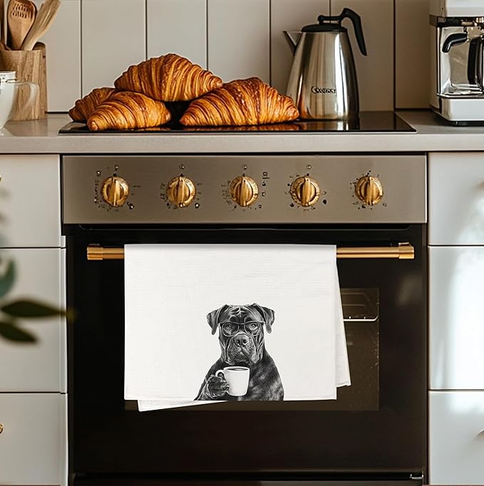 Funny Cane Corso Kitchen Towels, Cane Corso Gifts Dish Tea Towels, Black and White Dog Lovers Owner Gifts Hand Towel for Kitchen, Coffee Bar Station Decor, 16x24 Inch