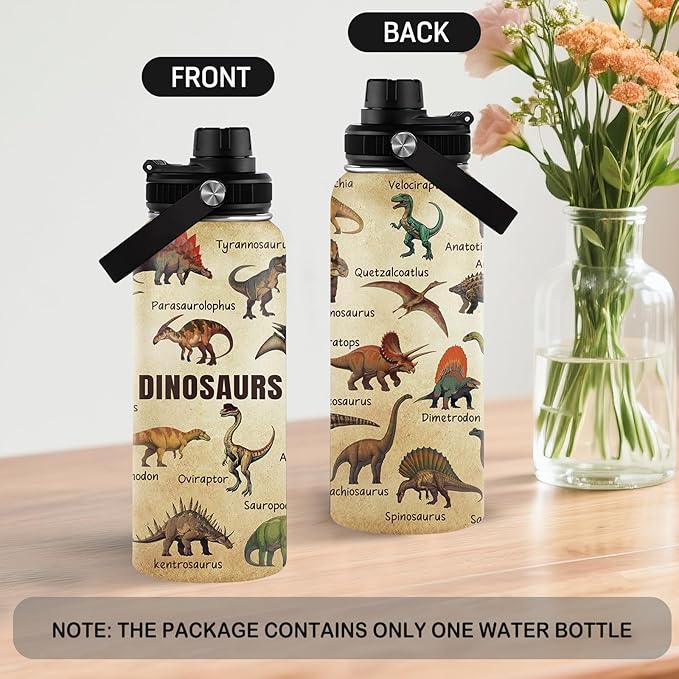 Dinosaur Gifts for Boys Men, 32 oz Insulated Water Bottle Stainless Steel Tumbler, Sports Travel Water Bottles, Dino Cups Gifts for Dinosaur Lovers (1pcs)