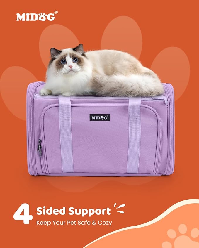 MIDOG Cat Carrier Soft for Small to Medium-Sized Cats,Up to 15 Lbs, TSA Airline Approved Soft Sided Pet Carrier,Collapsible Travel Cat Carry Bag(Grey)