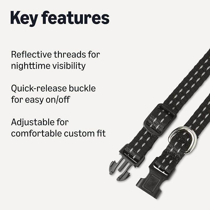 Amazon Basics Polyester Dog Collar XS, Adjustable Length 8.7"-13.5", 0.7" W, Black