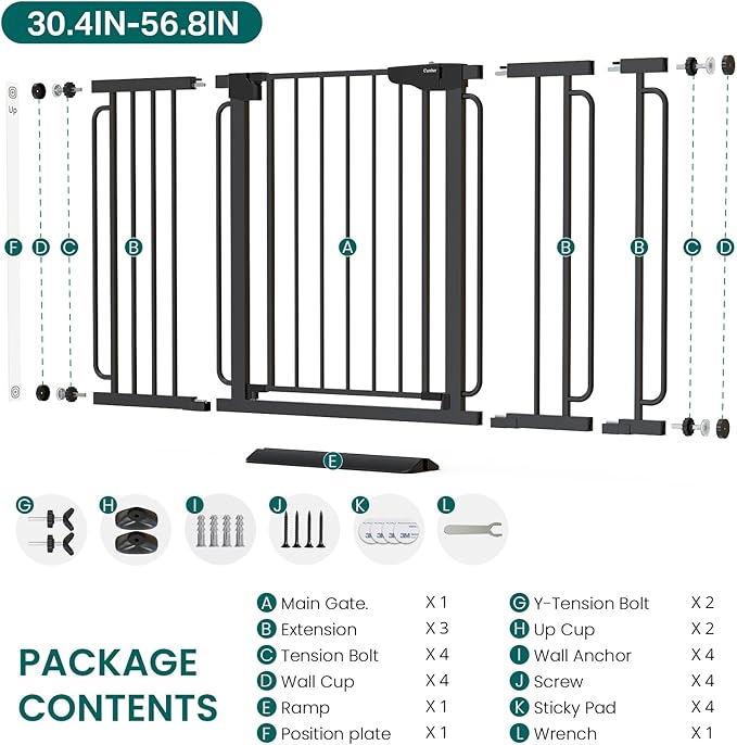 Cumbor 36" Extra Tall Baby Gate for Stairs, 30.4-56.8" Extra Wide Dog Gate Indoor, Dual Lock & Self-Closing Child Gate for Doorways, Hallways & Large Opening, Safety Baby Proofing for the House, Black