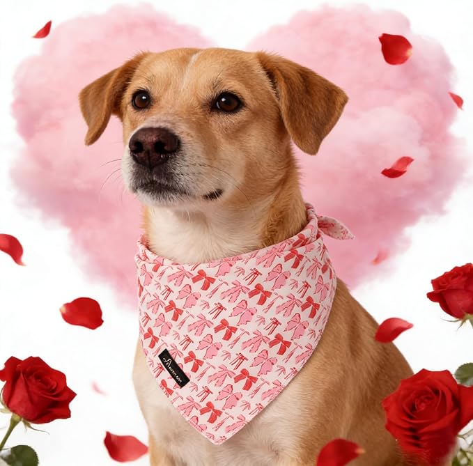 ARING PET Girl Dog Bandana, Cute Pink Bow Pet Bandanas Scarf Triangle Bibs Handkerchief for Puppy Small Medium Large Girly Dogs-L