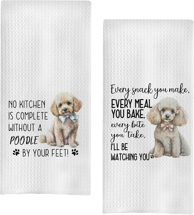 Poodle Kitchen Towels - Set of 2, 16x24 Inches with Poodle Decor, Ideal Dog Lover Gifts