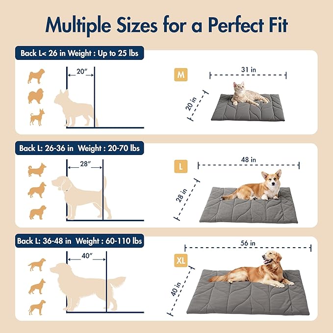Vagascape Dog Pad (48"x28") - Waterproof Heated Mat & Pet Bed for Indoor and Outdoor Use, Chew Resistant Cord, Machine Washable Cover with Wheat Pattern Quilting, for Cats and Pets