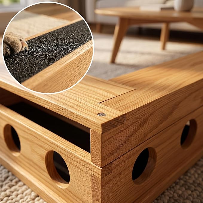 2026 New Cat Nail File Box, Cat Scratch Puzzle Enrichment Box with 1 Interactive Wand Toy & 3 Bell Balls, Cat Puzzle Feeder Scratch Puzzle Toy Gift for Indoor Cats, Trimming Nails