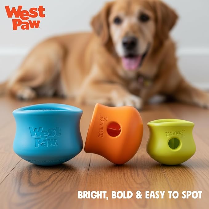 WEST PAW Zogoflex Toppl Interactive Treat Dispensing Puzzle Dog Toy for Mental Stimulation & Enrichment-Holds Kibble & Treats-Lickable, Freezable & Dishwasher Safe-Made in USA-Large-Sunflower Yellow