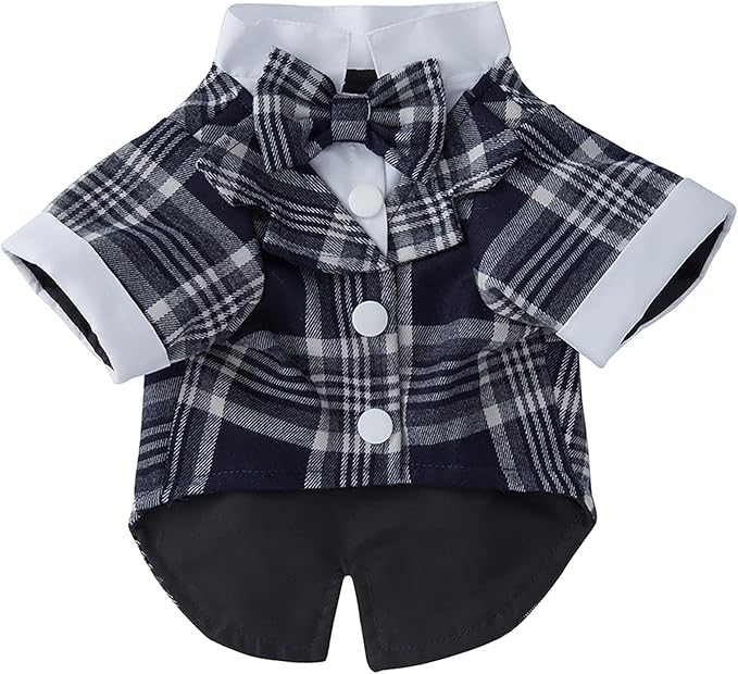 GabeFish Pets Wedding Jackets Suit for Dogs with Bow Tie Puppy Cat Formal Clothes Shirt Tuxedo (Navy, XL (Chest 18.8in/48cm))