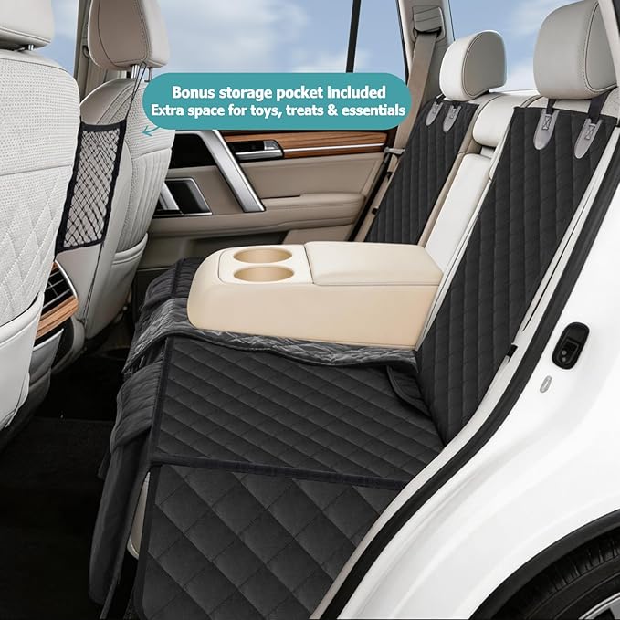 Bark Lover Dog Car Seat Cover for Back Seat,Armrest Compatible, Waterproof Backseat Protector, Nonslip Rear Seat Cover for Dogs & Kids, Universal Size Fits Cars Trucks SUVs(Black)