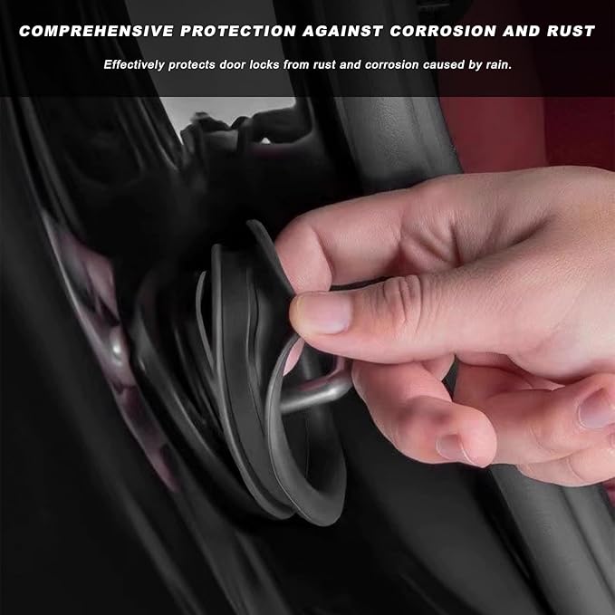 4PCS Car Door Lock Latch Cover, Silicone Door Lock Protector Silent Shock Absorption Pad, Self-Adhesive Latch Guard Rust Stopper Universal Decoration for Most Vehicles